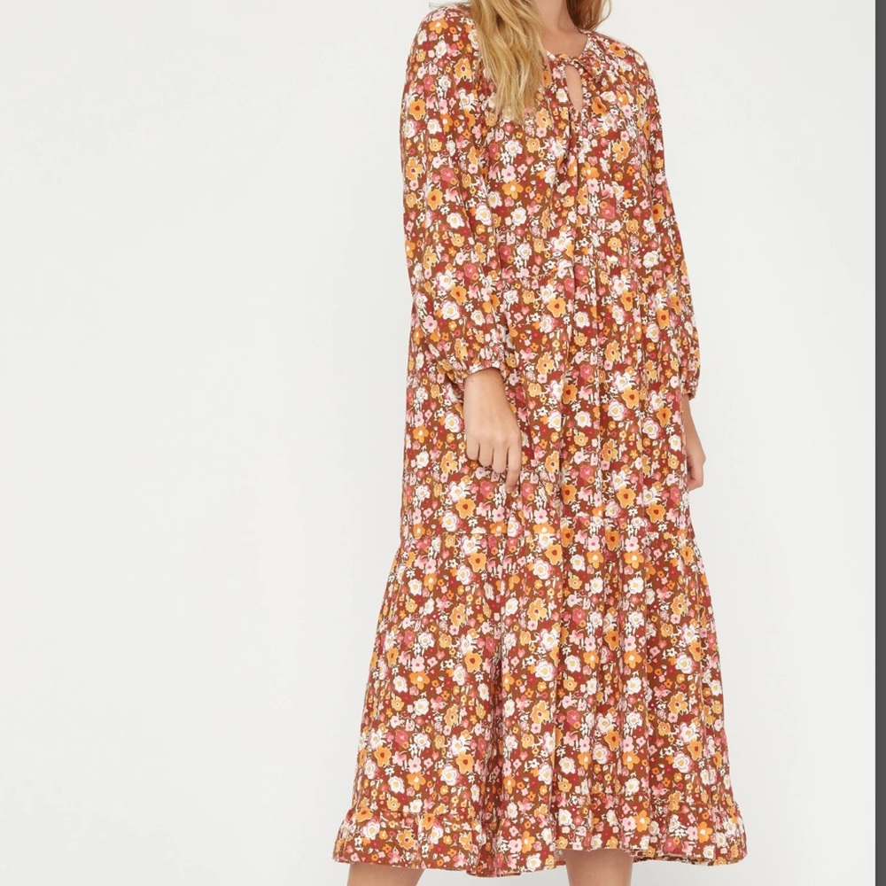 LACAUSA | Berkeley Floral Maxi Dress in Rust and White | XS